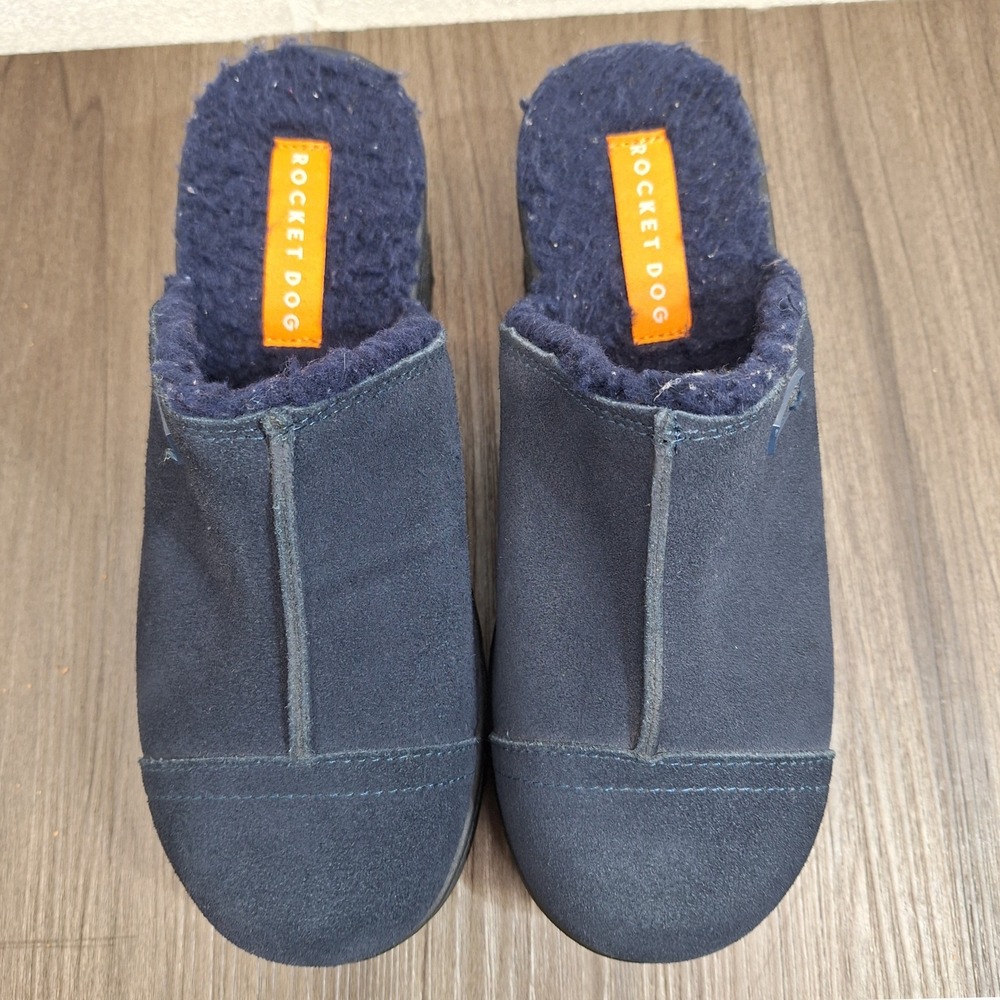 Rocket Dog Women's Size 7 Navy Blue Suede Platform Mules Faux Fur Lined Clogs - Picture 3 of 6